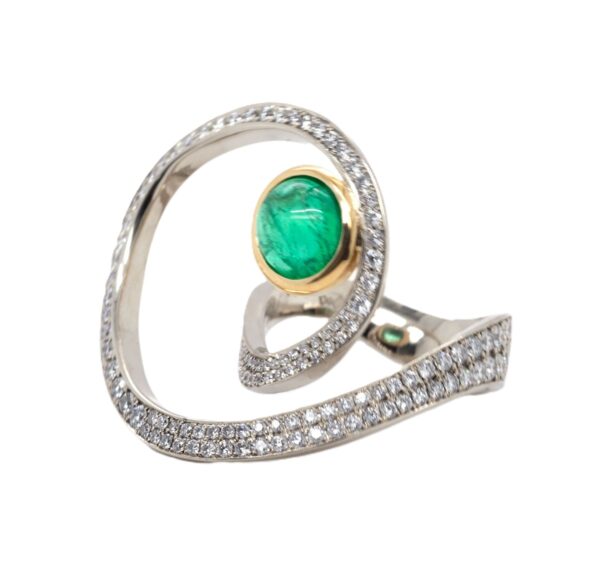 Original Custom Design Cabochon Emerald and Pave' Diamond Ring by Brad Weber