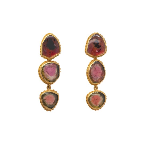 Gold Watermelon Tourmaline Earrings by Carolyn Tyler