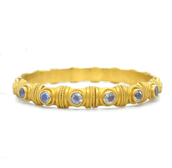 22k Chevron Bangle Bracelet with Rainbow Moonstone