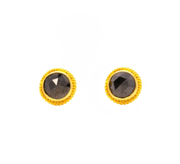 18k Gold Black Diamond Stud Earrings