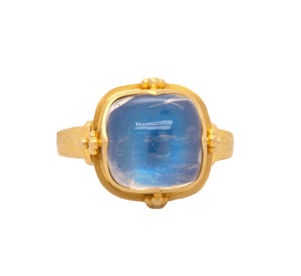 18k Gold Cushion Cabochon Blue Moonstone Ring