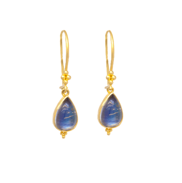 18K Gold Blue Moonstone French Wire Earrings