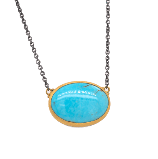 Gold Bezel Turquoise with Oxidized Sterling Silver Chain