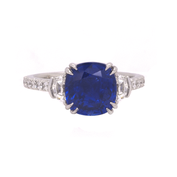 3.40ct Royal Blue Cushion Sapphire Ring