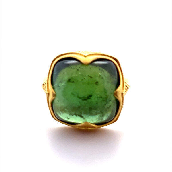 18K Gold Cushion Tourmaline Cabochon Ring