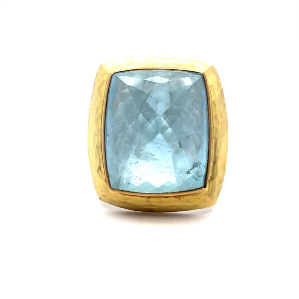 18K Gold and Sterling Silver Bezel with Aquamarine Ring