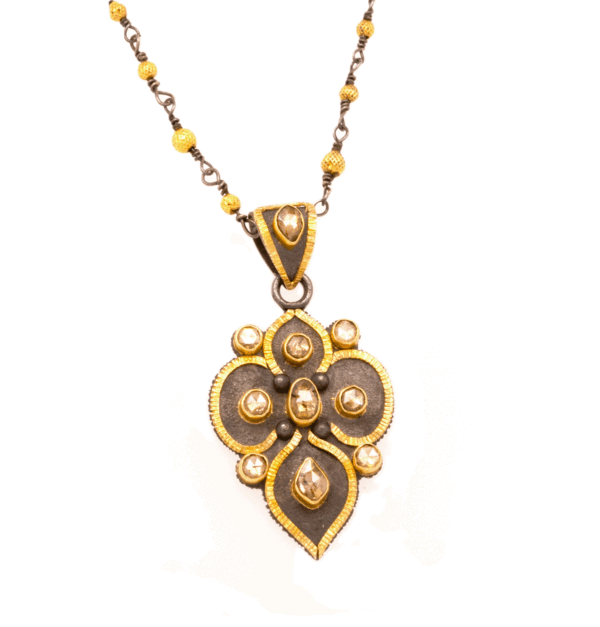 22k Gold and Oxidized Sterling Silver Necklace