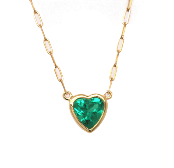 18k Yellow Gold Emerald Heart Necklace