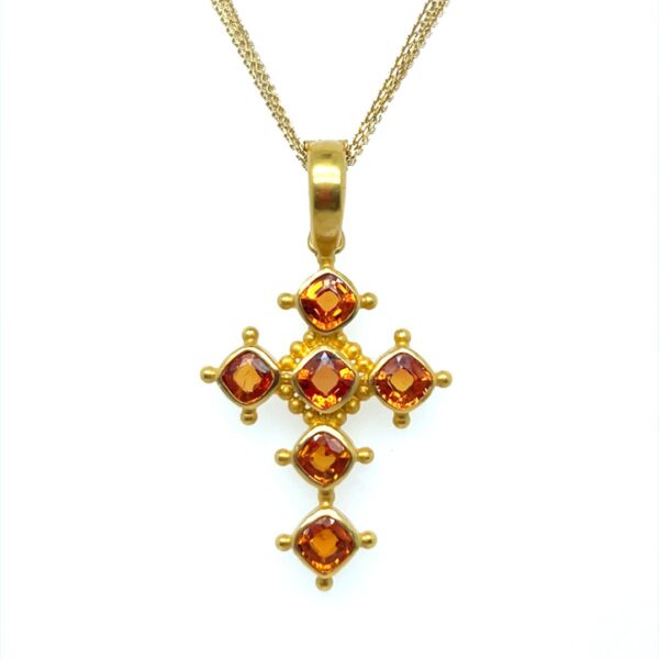 22K Spoleto Cross Pendant Orange Sapphire