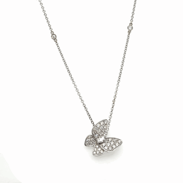 18k white gold pave diamond butterfly necklace