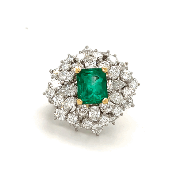 Platinum,18K Yellow Gold Emerald and Diamond Ring