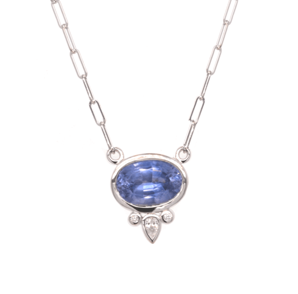 18k white gold 2.11ct oval ceylon sapphire necklace
