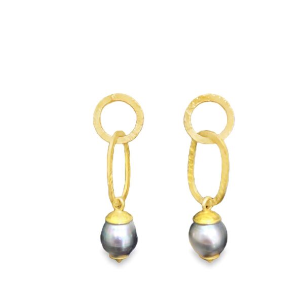 18k Gold Napoli Dangle Earrings Tahitian Pearl