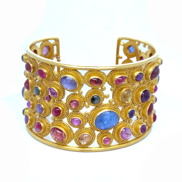 22k, 18k yellow gold Pesta Cuff Multicolored Sapphire by Carolyn Tyler