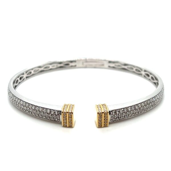 Two-Tone Yellow and White Gold Hinged Bangle with Diamond