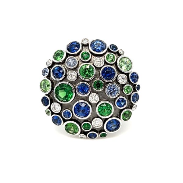 Sapphire, Tsavorite and Diamond Ring
