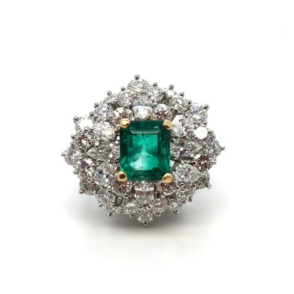 Platinum,18K Yellow Gold Emerald and Diamond Ring