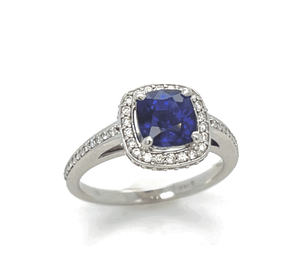 Diamond & Sapphire Pavé Halo Ring