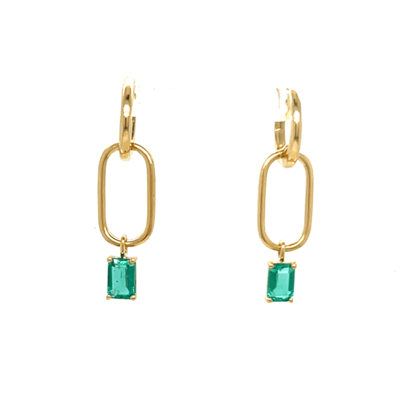 Yellow Gold Paperclip Emerald Earrings