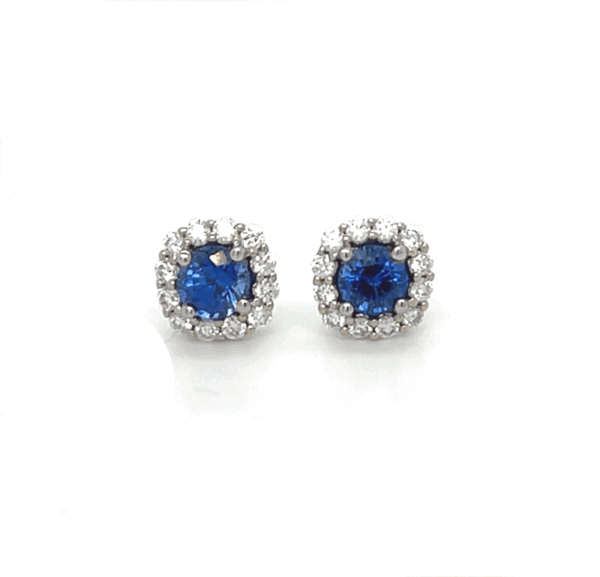 .87ctw Sapphire .33cttw Pave' Diamond Halo Stud Earrings
