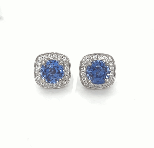 2.18ctw Sapphire Pave' Diamond Halo Stud Earrings