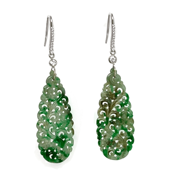 Lacey Carved Jade Pave' French Wire Earrings