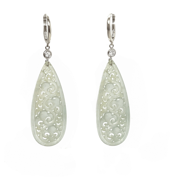 Carved Jade Slice Lever Back Earrings