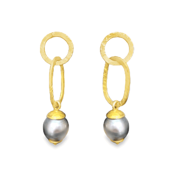 18k Gold Napoli Dangle Earrings Tahitian Pearl
