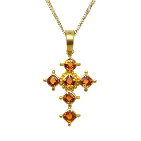 Orange Sapphire Cushion Cut Spoleto Cross