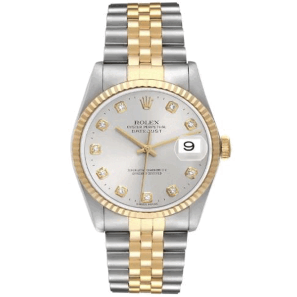 Pre-owned 36mm Rolex Datejust silver diamond dial
