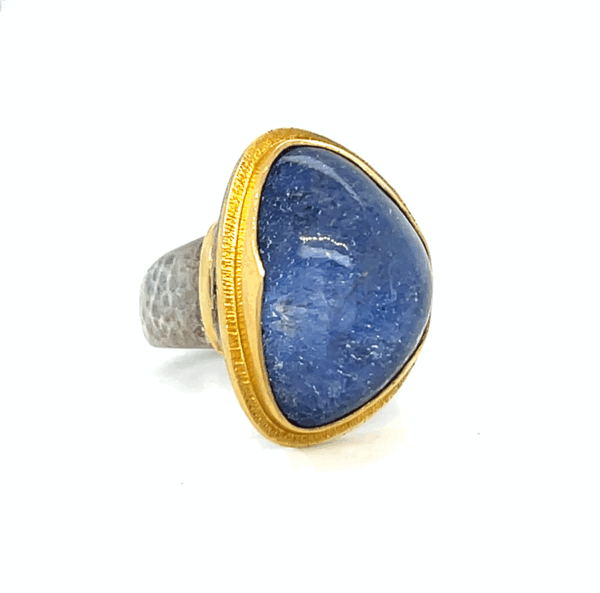 18K Gold/ Sterling Silver Ring with Cabochon Tanzanite