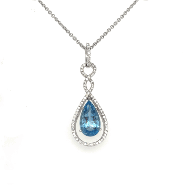 18K White Gold Aquamarine and Diamond Pendant