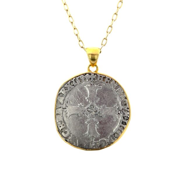 18k Gold & Silver Henry III 1594 French Coin Pendant