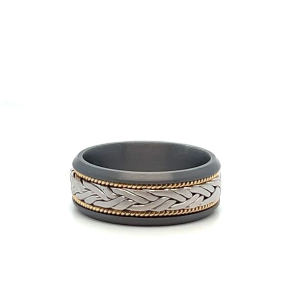 Men’s Tantalum Ring with 14K Yellow & White Gold Inlay