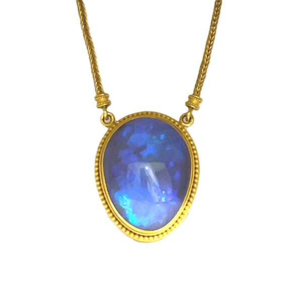 22K Gold Pelekas Necklace with 43ct Lightning Ridge Black Opal