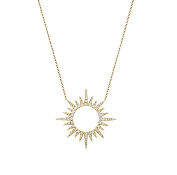 14k gold pave' diamond sunburst necklace