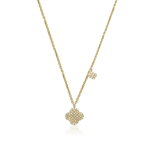 14k gold pave diamond clover necklace