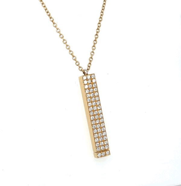 14k gold hidden message pave' bar necklace