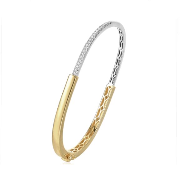 14k Two-Tone Gold and Pave Diamond Handcuff Bangle