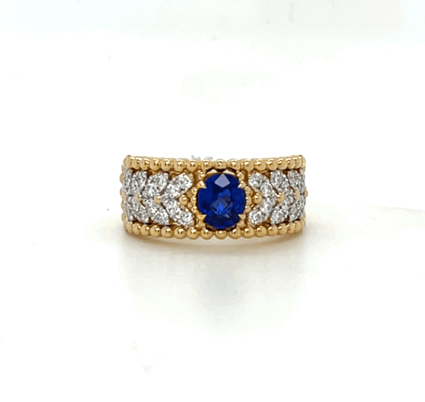 18K Yellow Gold Diamond & Sapphire Ring