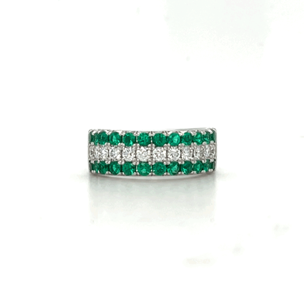 18k White Gold Emerald and Diamond Band