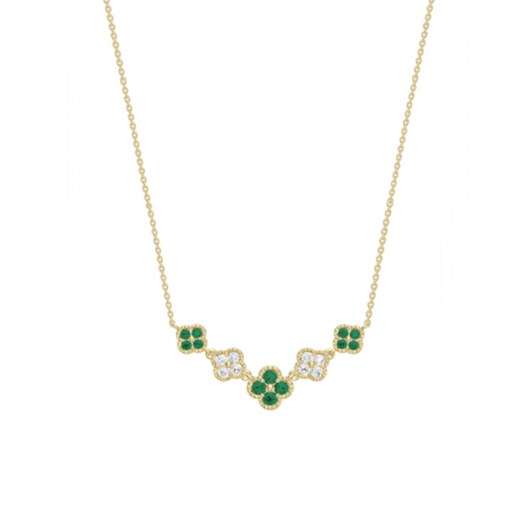 14k gold emerald diamond cascading clover necklace