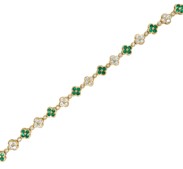 14k Gold Emerald Diamond Clover Bracelet