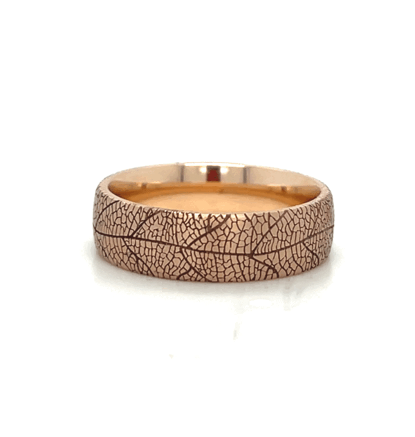 14k red gold leaf pattern wedding band
