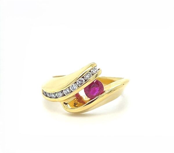 18K Gold Burmese Ruby Ring with Channel Set Diamonds