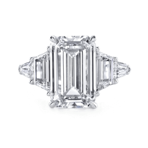 7.07ct Emerald, Trapezoid, and Bullet Cut Diamond Ring
