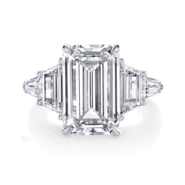7.07ct Emerald, Trapezoid, and Bullet Cut Diamond Ring