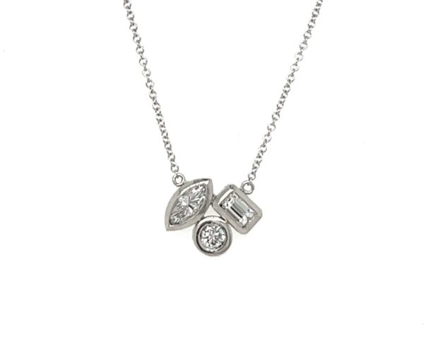 18K White Gold Diamond Necklace with Bezel Settings