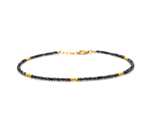 18K Yellow Gold & Black Diamond Bead Bracelet