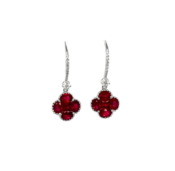 18K White Gold Earrings with 2.00ct Rubies & 0.16ct Diamonds
